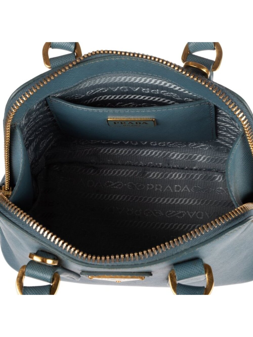 Prada Mini Promenada Blue Saffiano Luxe Leather Shoulder - Picture 9 of 11